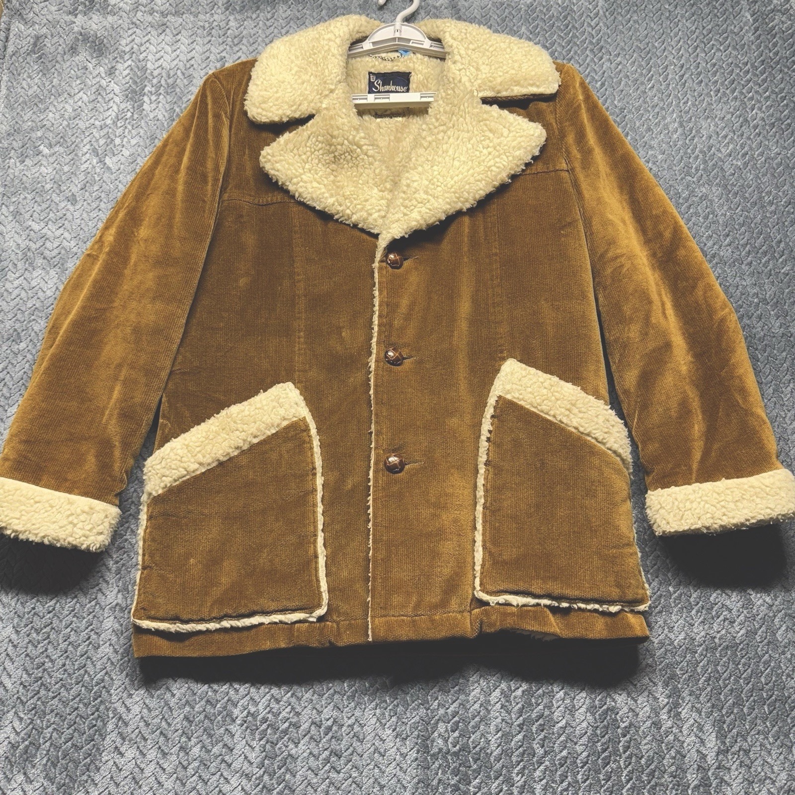 Vtg Corduroy Sherpa Lined Coat Men 38 Brown Tan 70s Ranch Cowboy Shanhouse